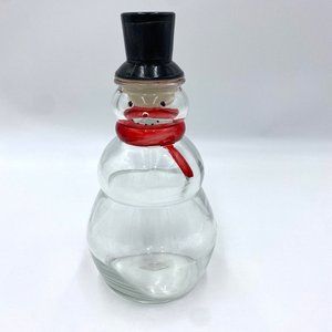 Pier 1 Imports Glass Snowman Storage Jar Top Hat Lid  Scarf Christmas Holiday